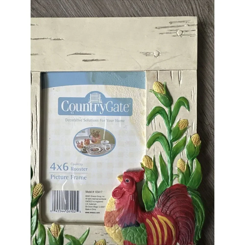 Country Gate Ceramic Resin Rooster Picture Frame‎ / 4 x 6 / Vintage 2001 Enesco